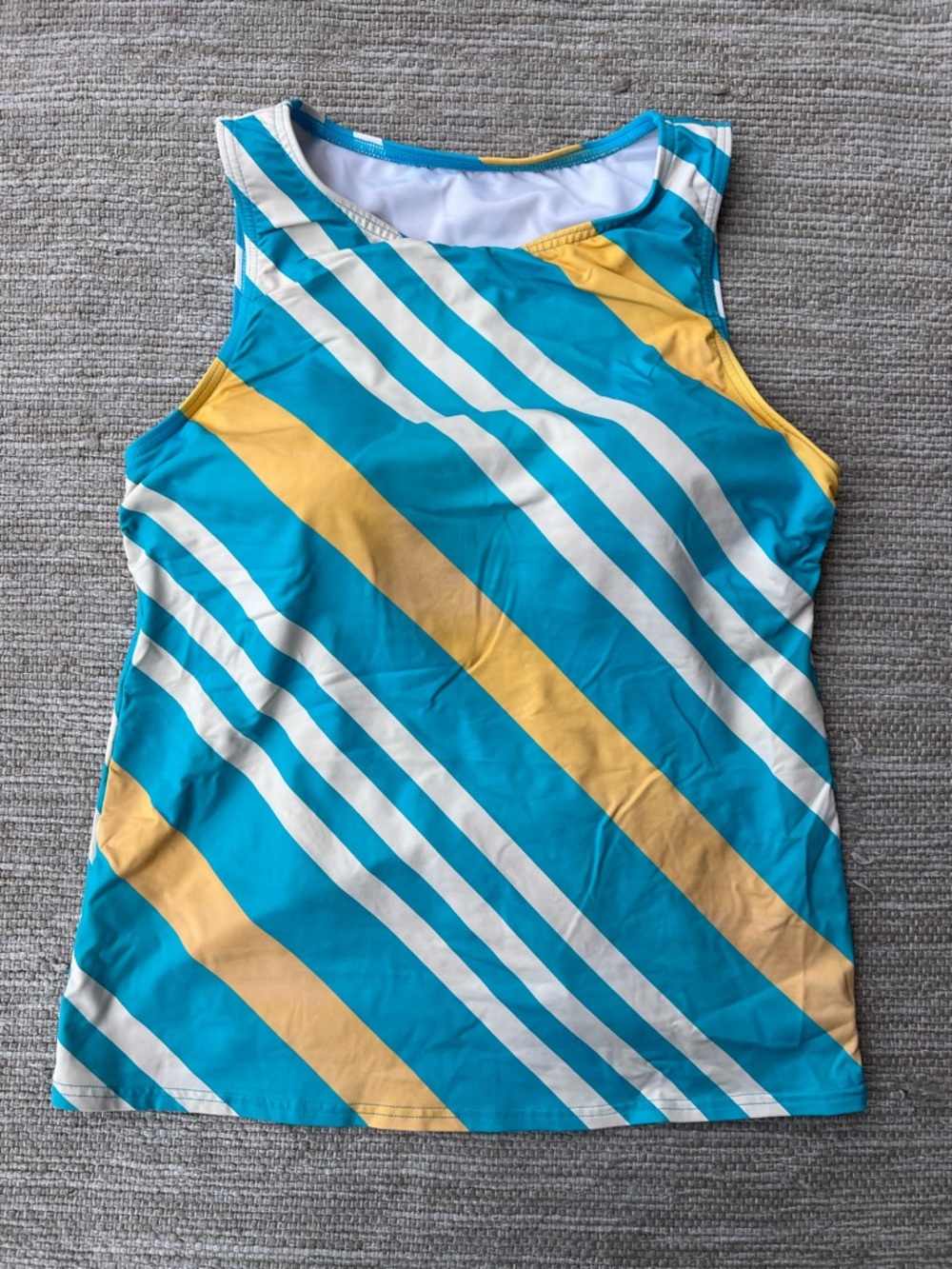Lands End Turquoise Cream Yellow Diagonal Stripe Tankini  size 10